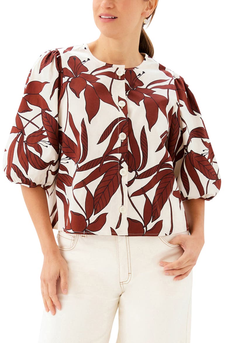 Puff Sleeve Button-Up Shirt, Main, color, PRINT