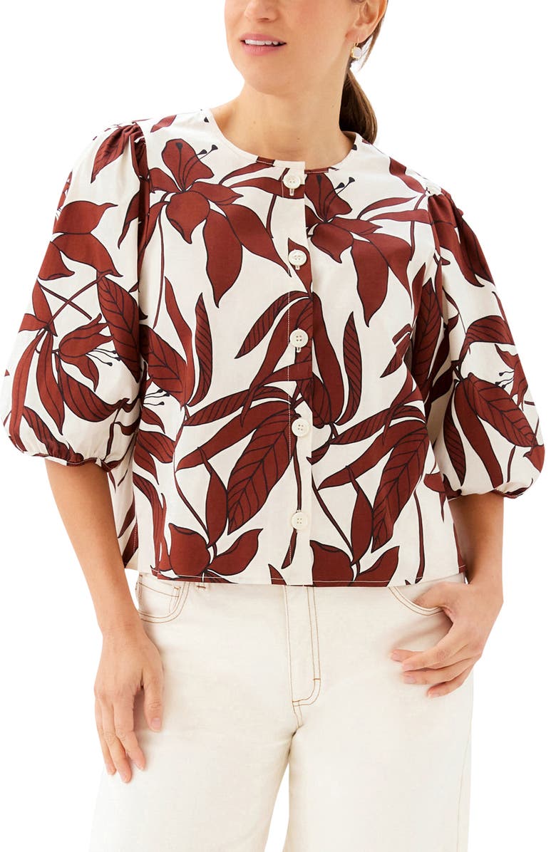 Karen Kane Puff Sleeve Button-Up Shirt, Main, color, Print