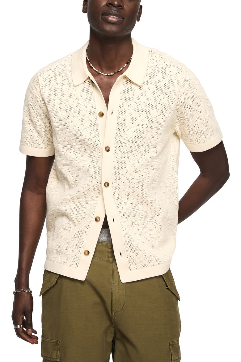 Openwork Knit Cotton Button-Up Shirt, Main, color, WHITECAP GRAY