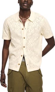 Lucky Brand Openwork Knit Cotton Button-Up Shirt