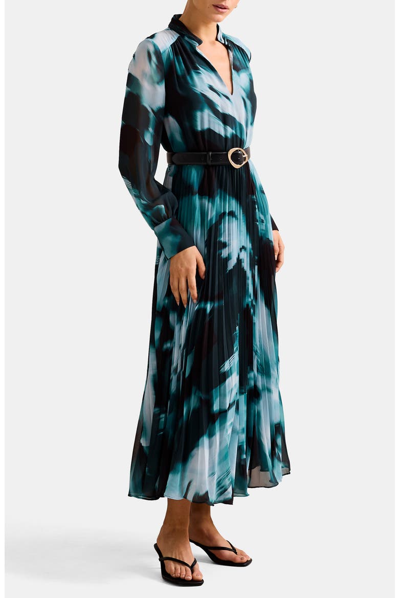 Skyla Abstract Print Long Sleeve Pleated Midi Dress, Alternate, color, GREEN ODELLA