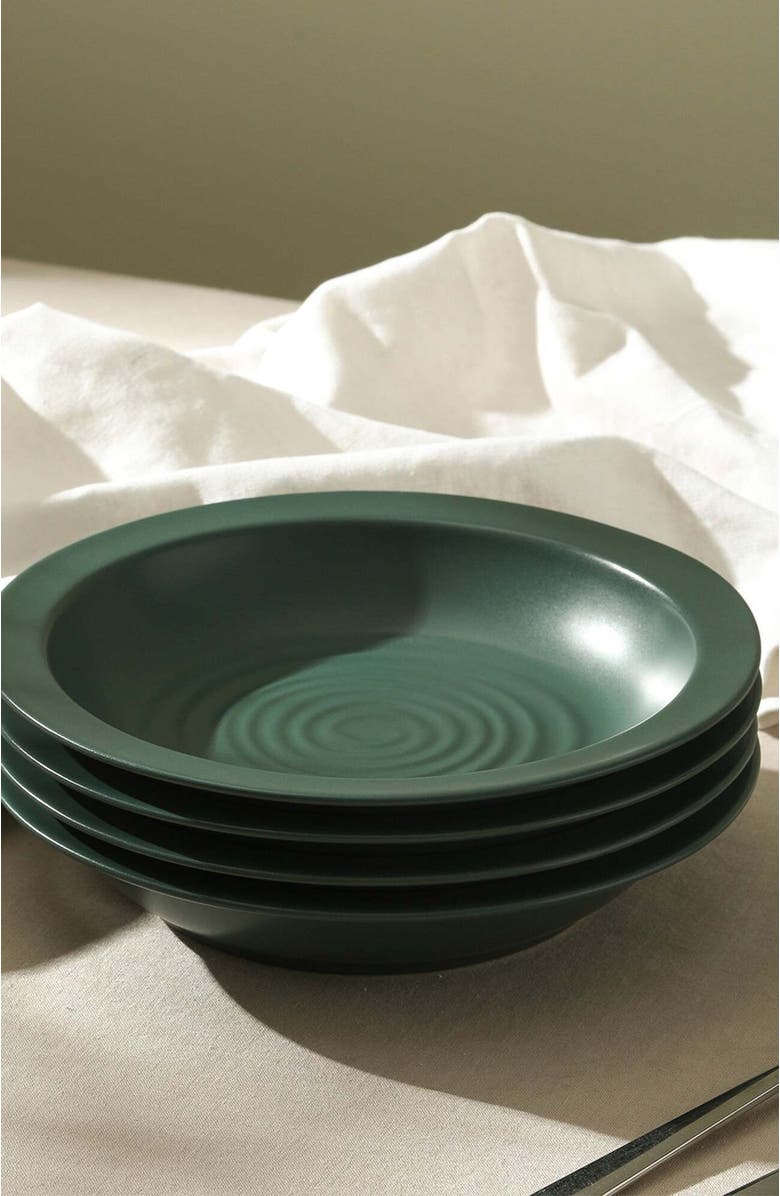 Stone Lain Orbit Stoneware 12-Piece Dinnerware Set with Pasta Bowls, Alternate, color, Green