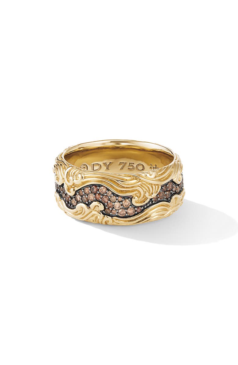 David Yurman Waves Band Ring in 18K Yellow Gold with Pavé Cognac Diamonds, Main, color, 