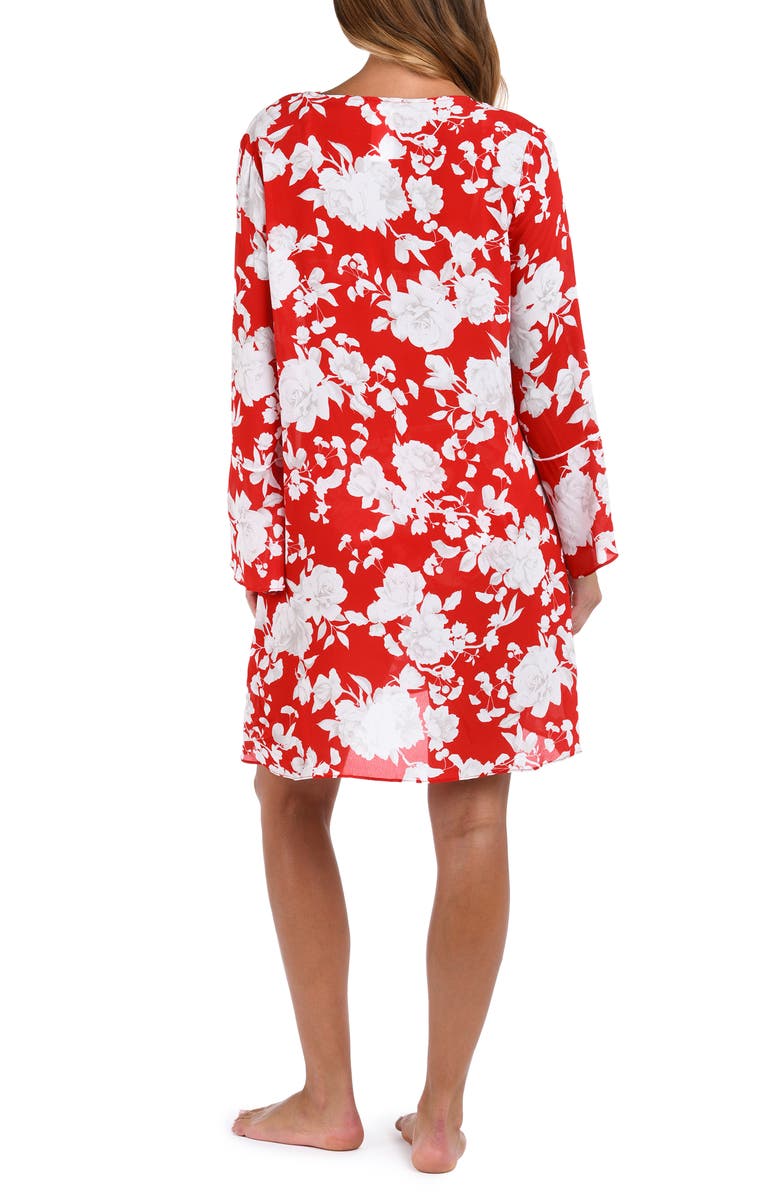 L'AGENCE Meghan Ikebana Tie Front Long Sleeve Cover-Up, Alternate, color, Rouge