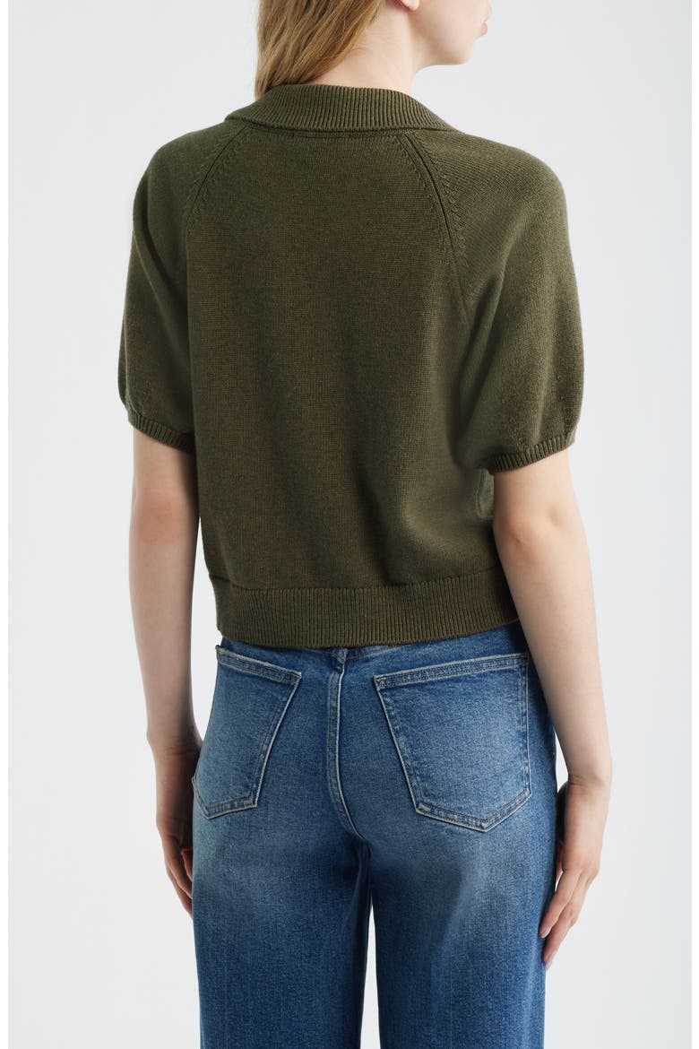 Birch Puff Sleeve Organic Cotton Blend Polo Sweater, Alternate, color, MIXED HERB