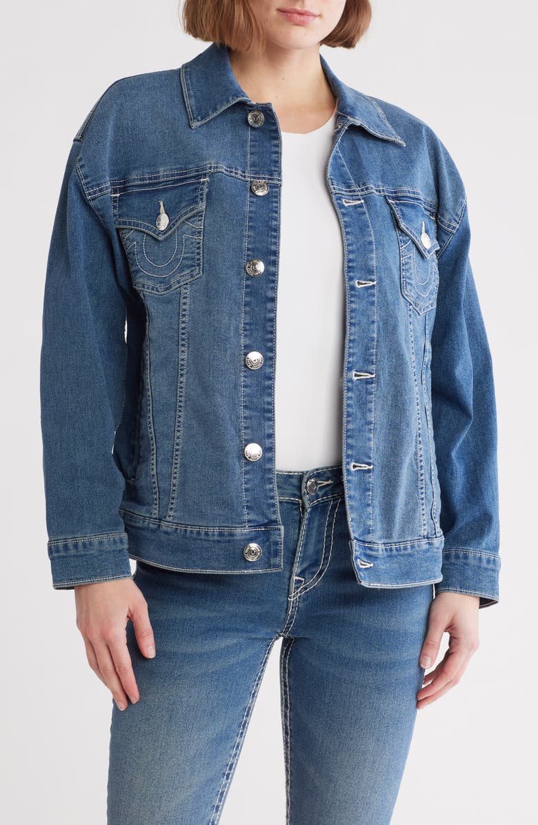 True Religion Oversize Denim Jacket, Main, color, Medium Wintry