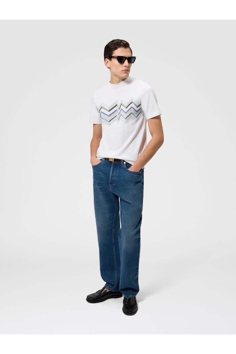 Crew-neck Cotton T-shirt With Irregular Zigzag Print, Alternate, color, White & Blue