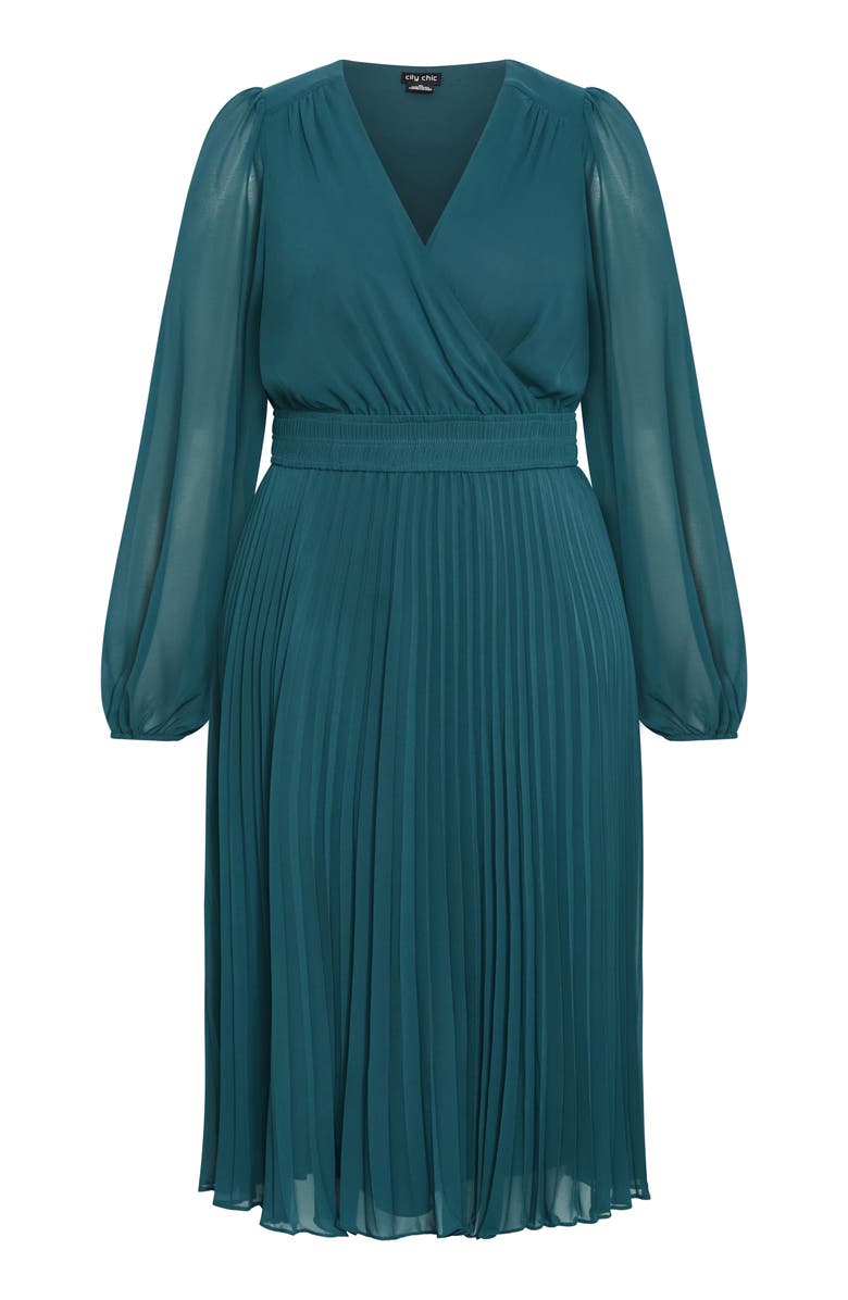 City Chic Sheer Finley Long Sleeve Chiffon Dress, Alternate, color, Jade