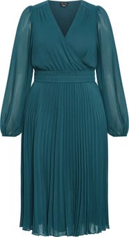 City Chic Sheer Finley Long Sleeve Chiffon Dress
