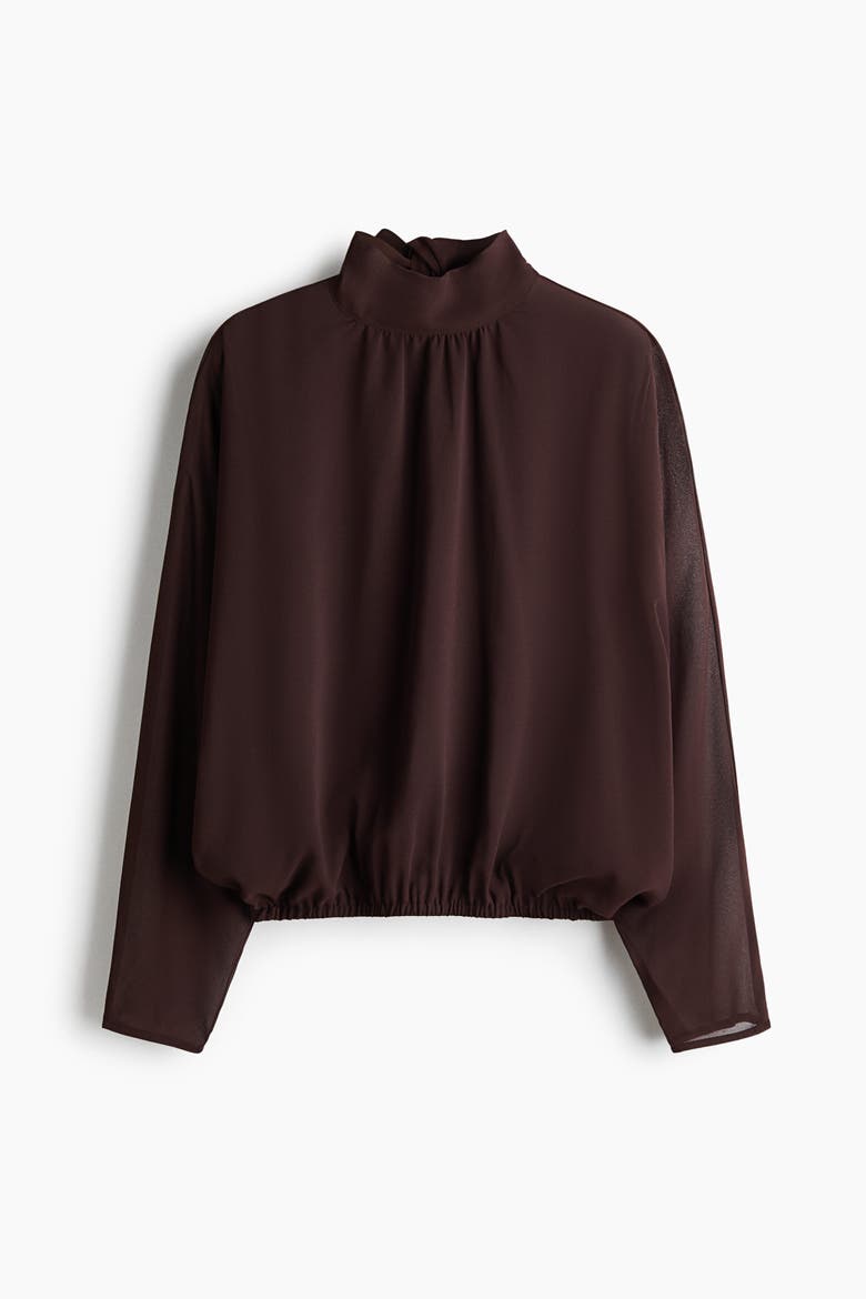 Tie-Back Stand-Up-Collar Blouse, Alternate, color, Dark brown