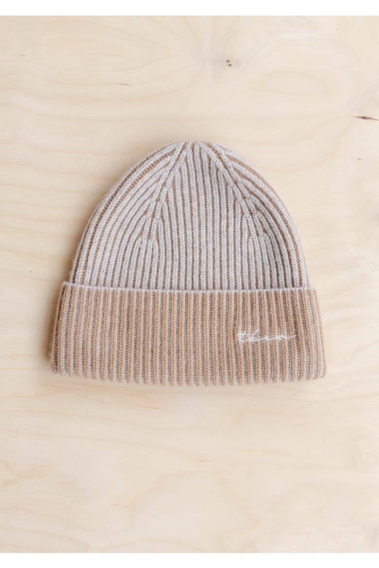 Cashmere & Merino Ribbed Two-Tone Beanie, Alternate, color, Oatmeal Two-Tone