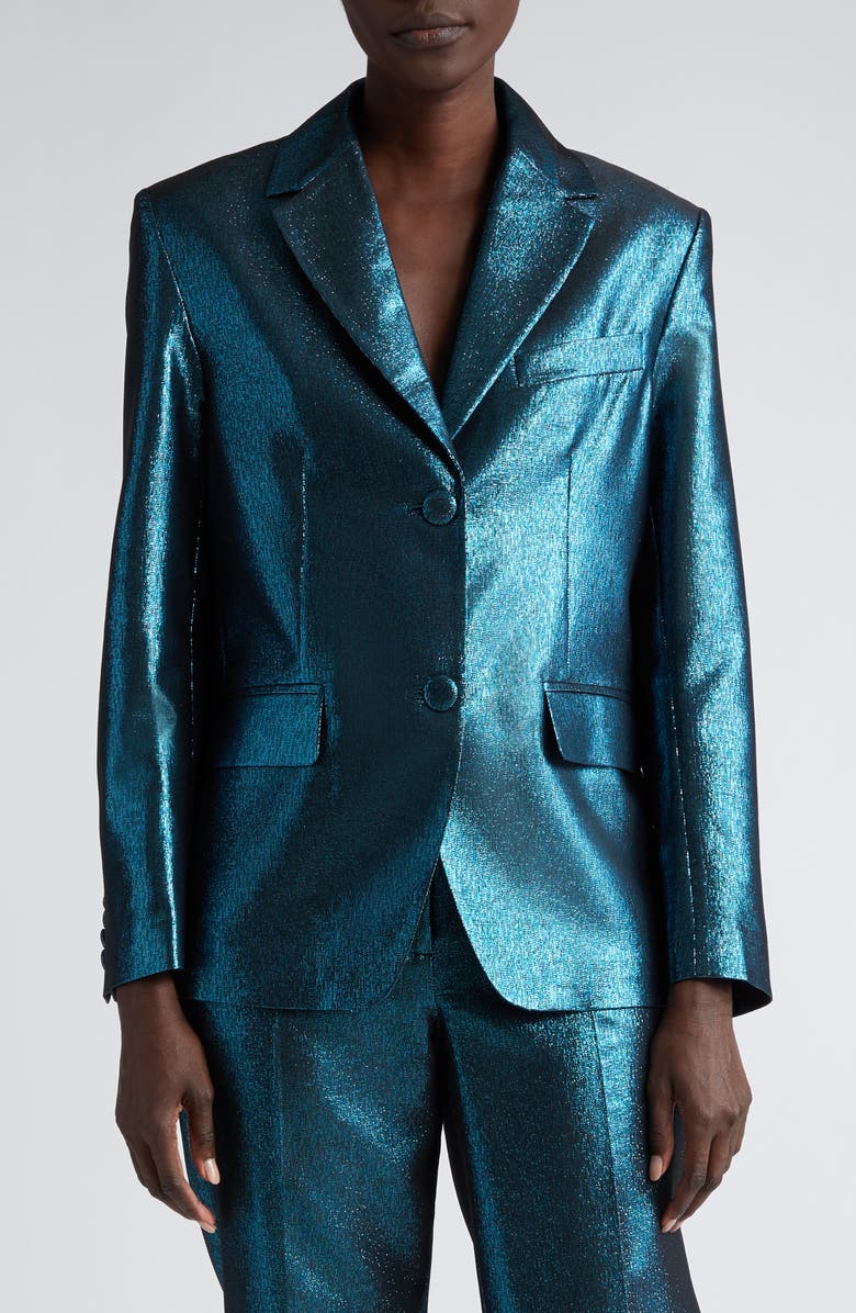 ST. JOHN Metallic Stretch Blazer, Alternate, color, Dark Teal/ Black Multi