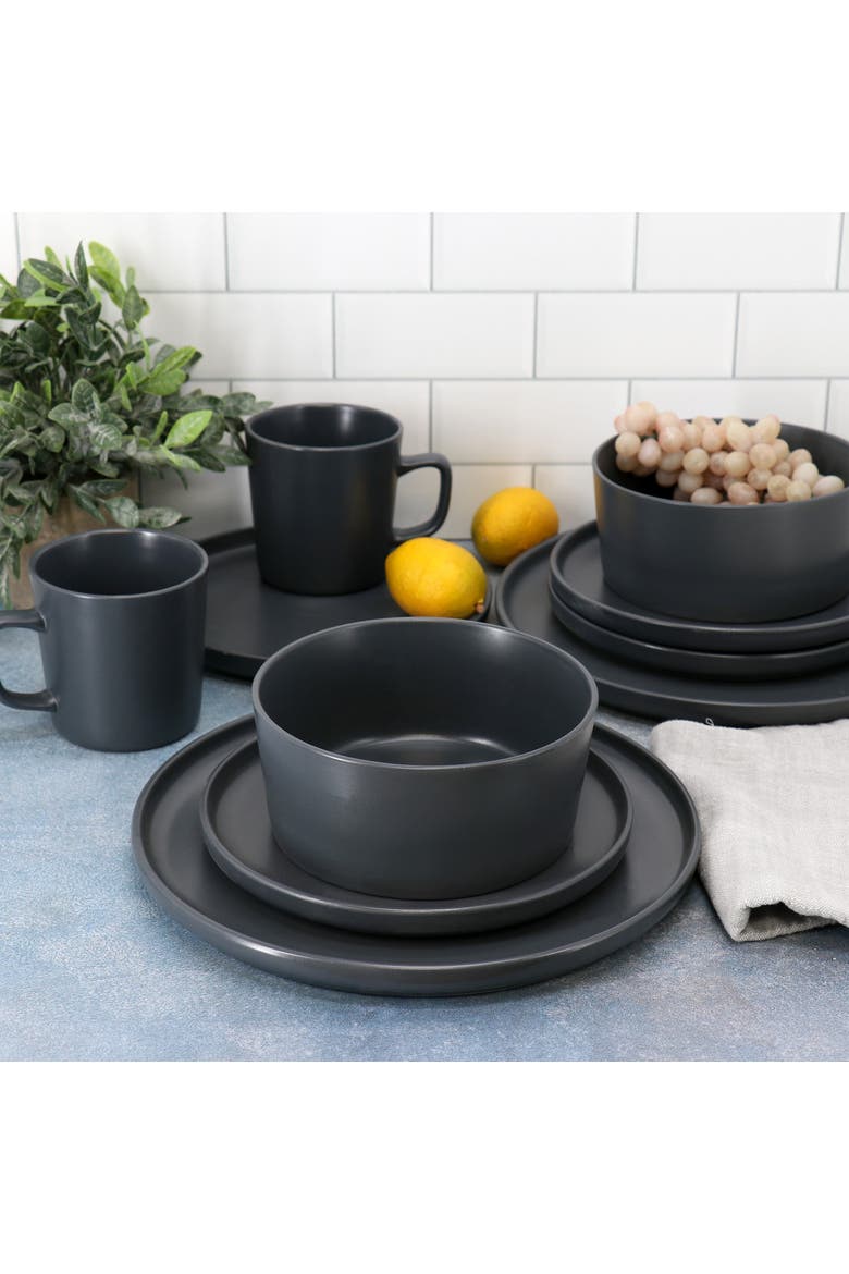 Luxmatte Dark Grey 16 Piece Dinnerware Set, Alternate, color, Grey