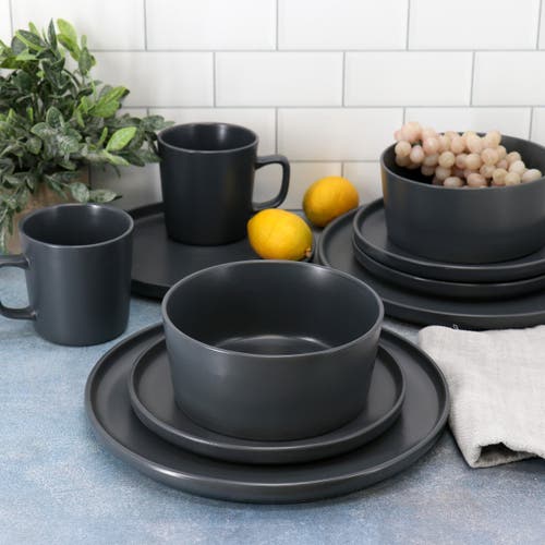 Elama Luxmatte Dark Grey 16 Piece Dinnerware Set In Gray