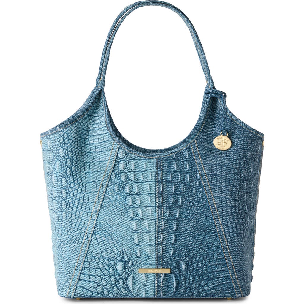 Brahmin Melora Croc Embossed Denim Look Leather Tote