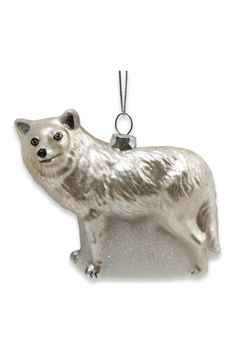 Arctic Winter Wolf Glass Ornament