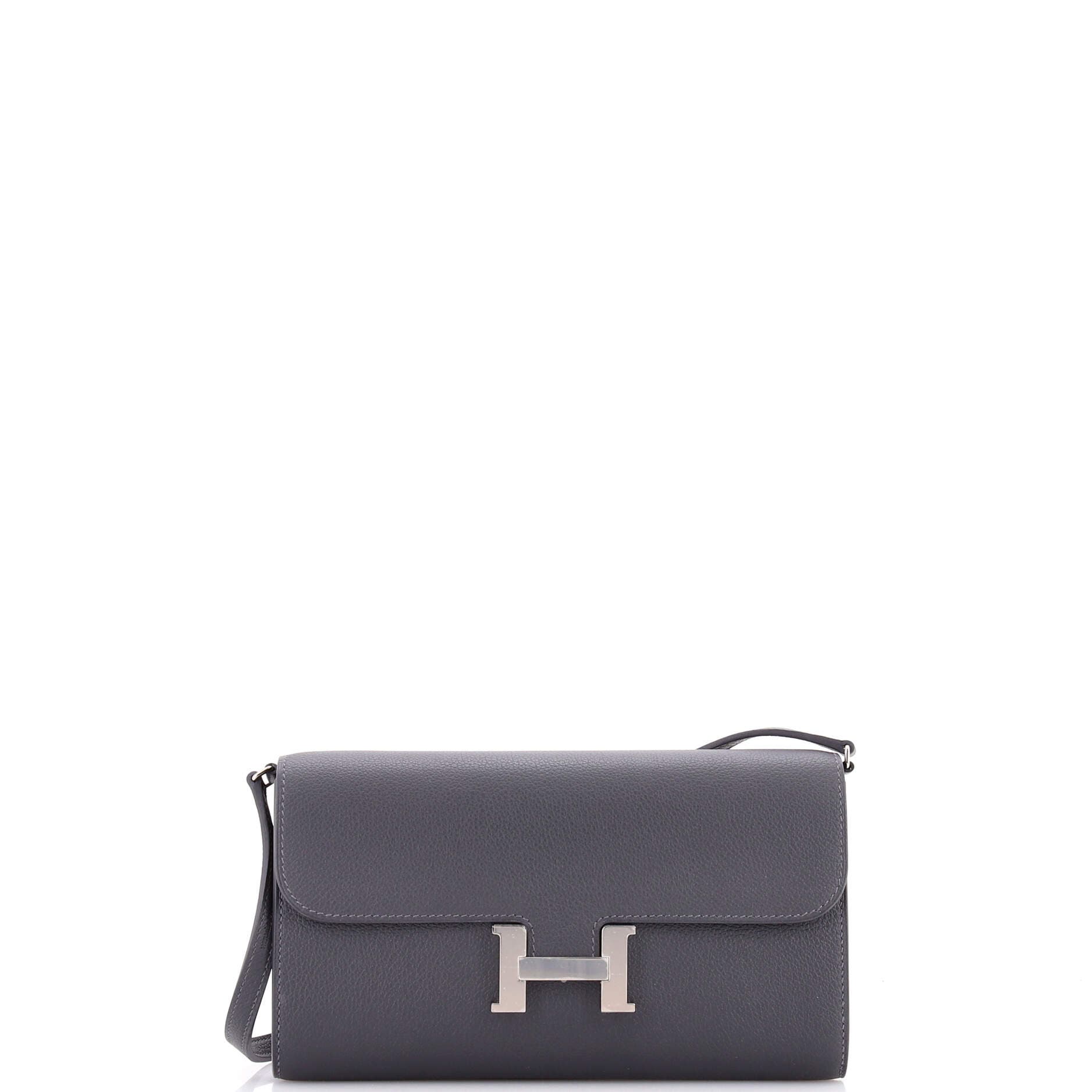 Pre-Owned Hermes Constance To Go Wallet Evercolor, Main, color, Gris Misty