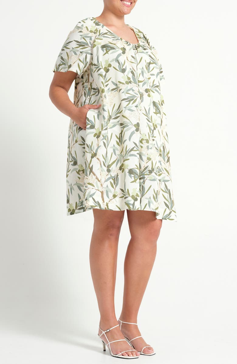 Estelle Oliviana Leaf Print Shift Dress, Alternate, color, Olea