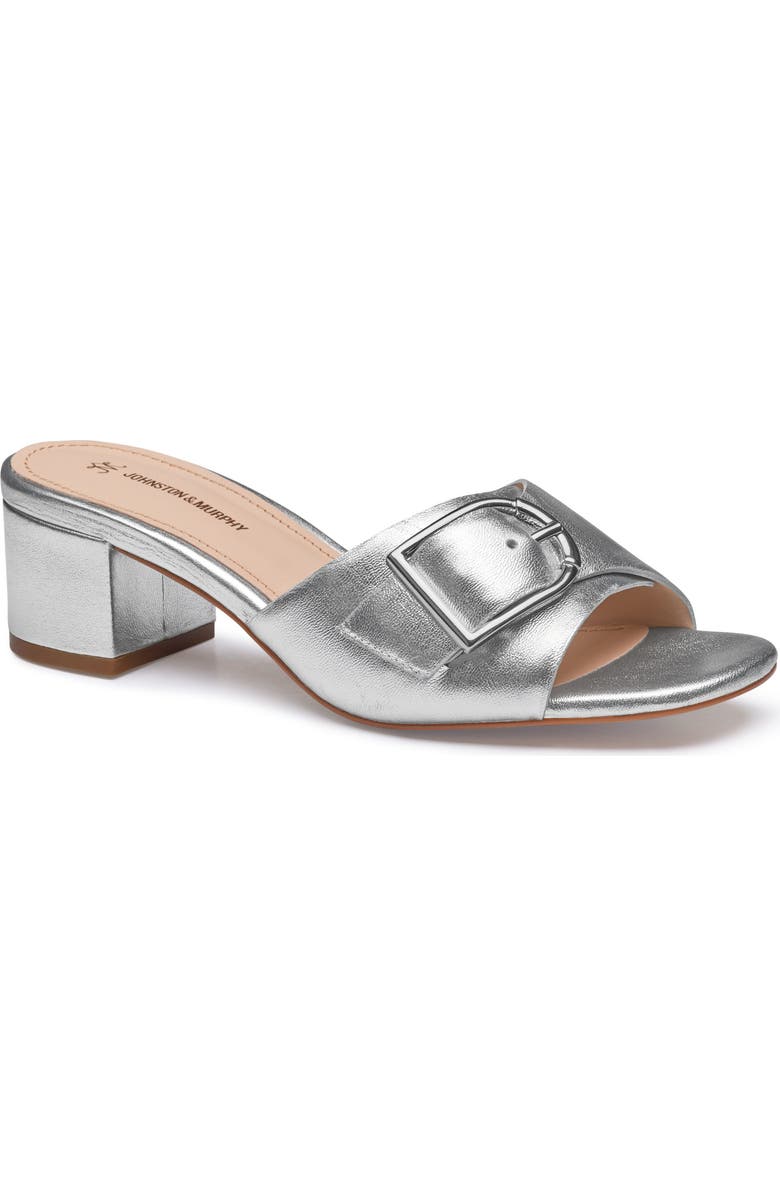 Johnston & Murphy Edith Buckle Slide Sandal, Main, color, Silver Metallic Sheepskin