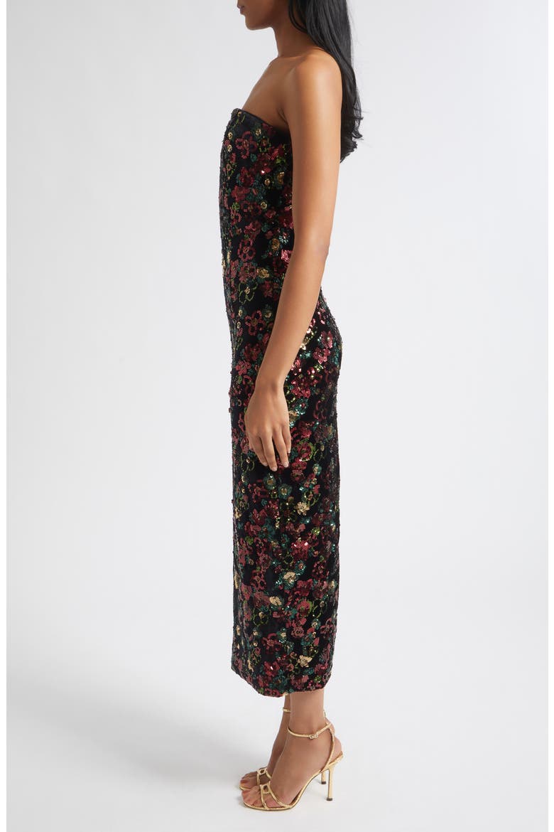 Natalie Strapless Floral Sequin Midi Dress, Alternate, color, FLORAL SEQUIN
