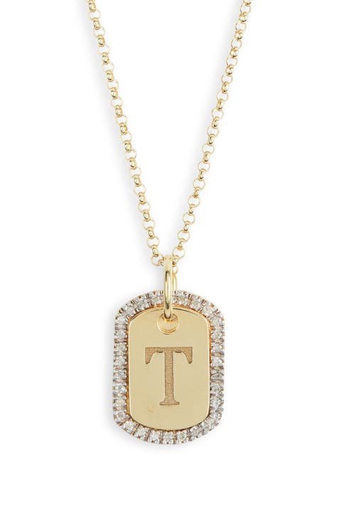 Diamond Initial Dog Tag Pendant Necklace