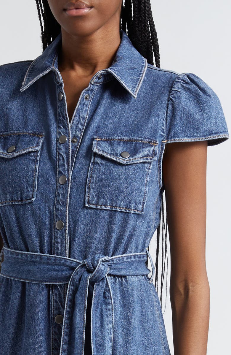 Alice + Olivia Miranda Tie Belt Denim Maxi Shirtdress, Alternate, color, 