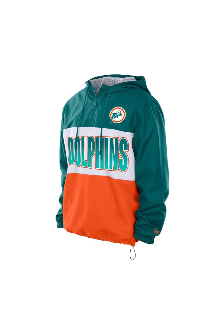 Men's New Era Aqua Miami Dolphins Ripstop Quarter-Zip Hooded Windbreaker, Alternate, color, Aqua