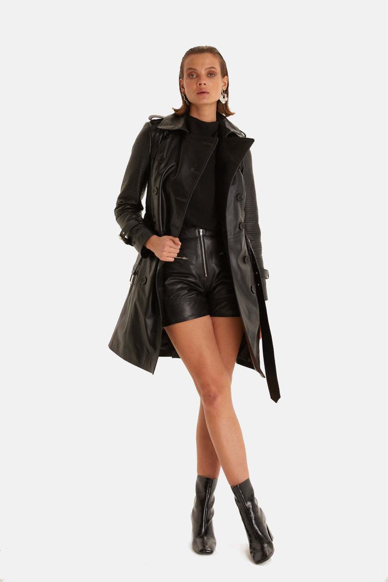 Greenwich Leather Trench Coat, Alternate, color, Black