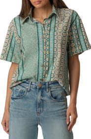 KUT from the Kloth Aida Stretch Cotton Blend Short Sleeve Button-Up Top