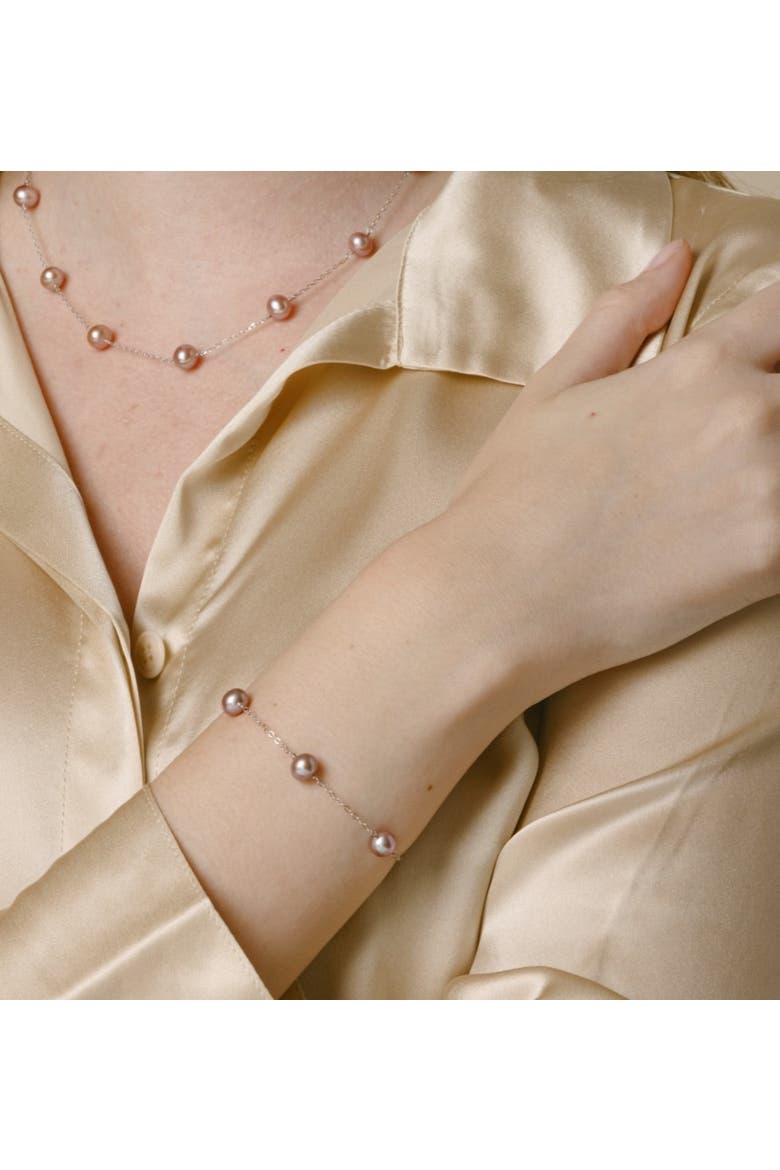 14K Gold Pink Freshwater Pearl Tincup Bracelet, Alternate, color, White Gold Chain