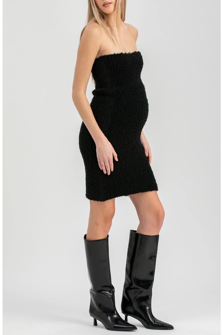 Verbier Strapless Bouclé Maternity Minidress, Alternate, color, BLACK