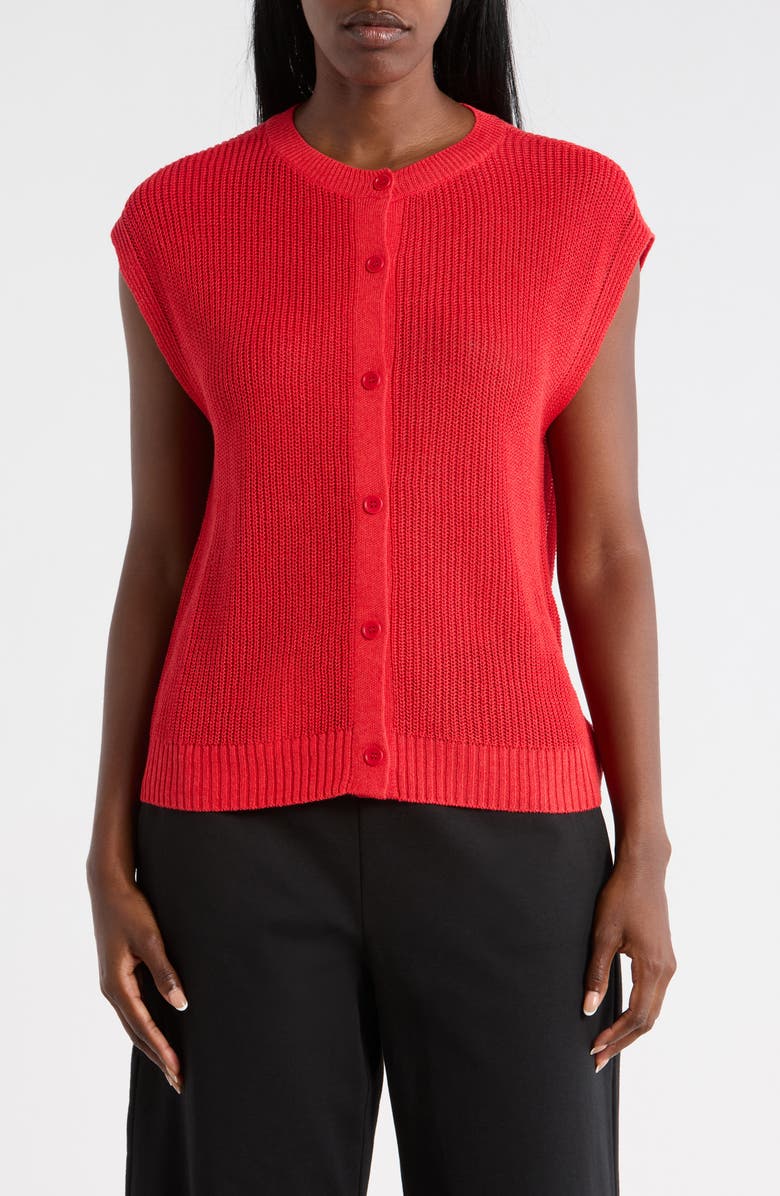 Eileen Fisher Organic Linen & Organic Cotton Sweater Vest, Main, color, Cherry