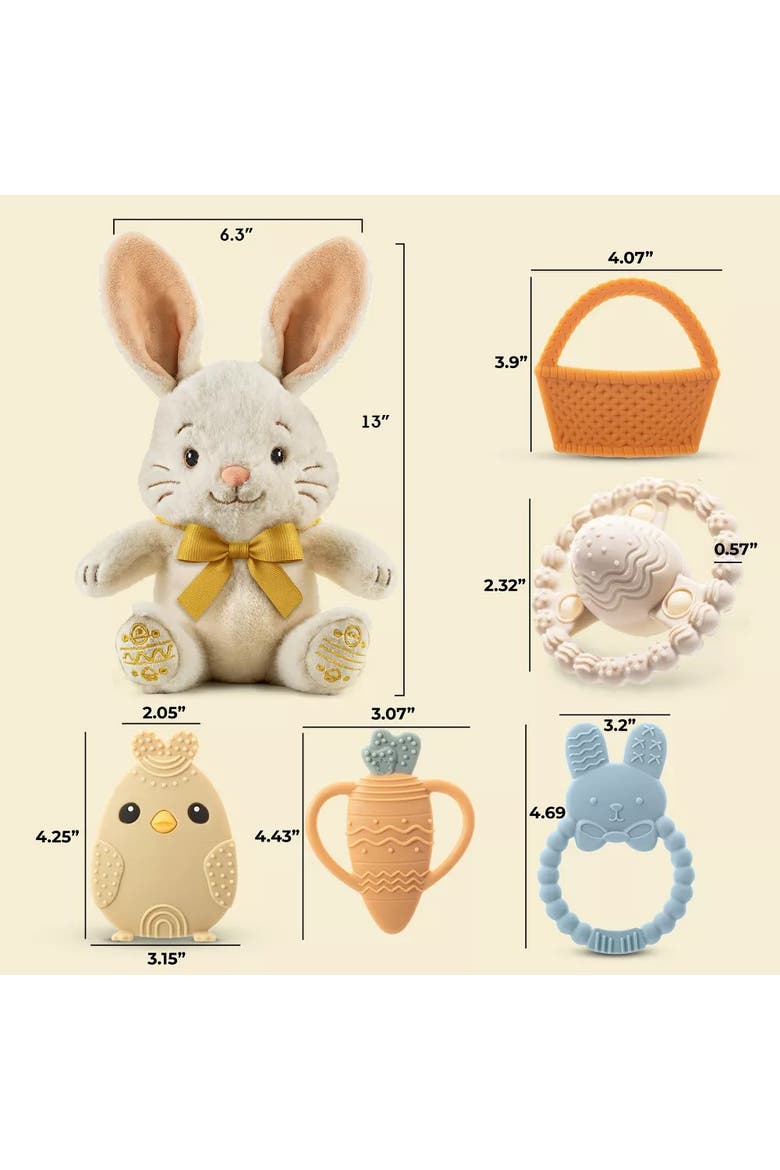 Plush Bunny with Bow and Silicone Teether Set, Alternate, color, Blue