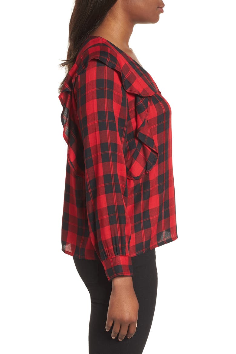 Ruffled Plaid Shirt, Alternate, color, RED PLAID