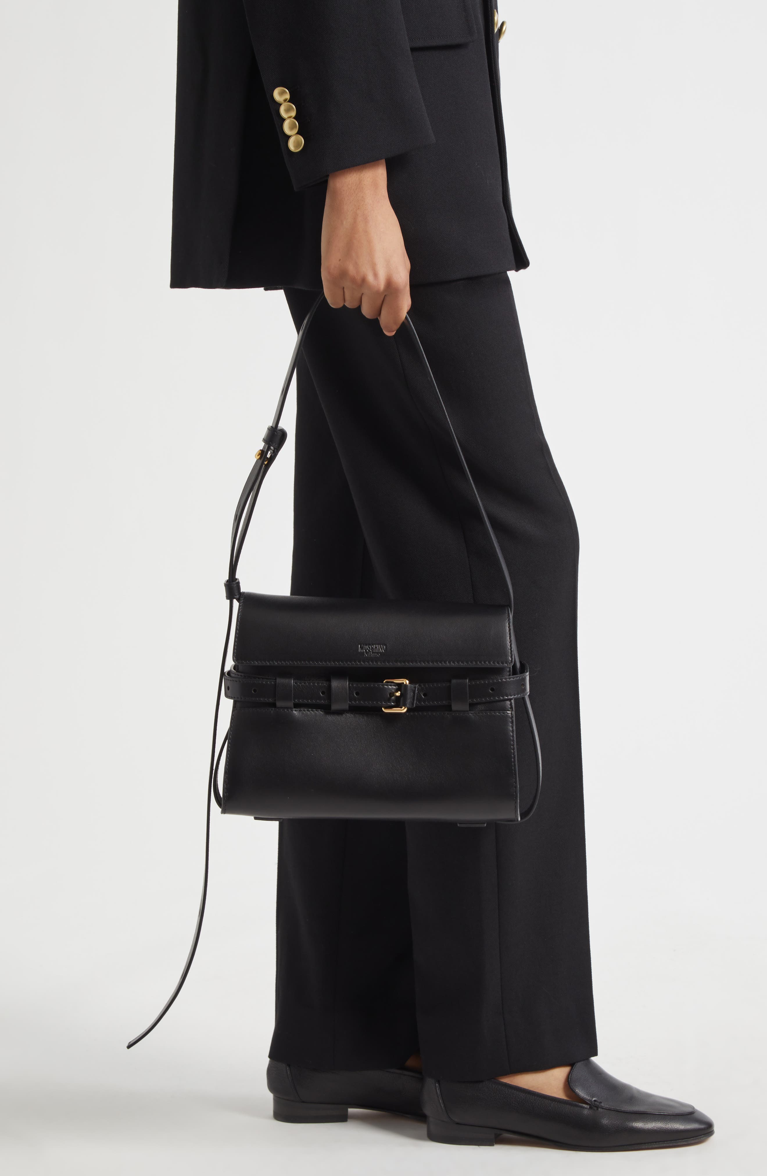 Moschino Small Tie Me Leather Shoulder Bag, Alternate, color, 