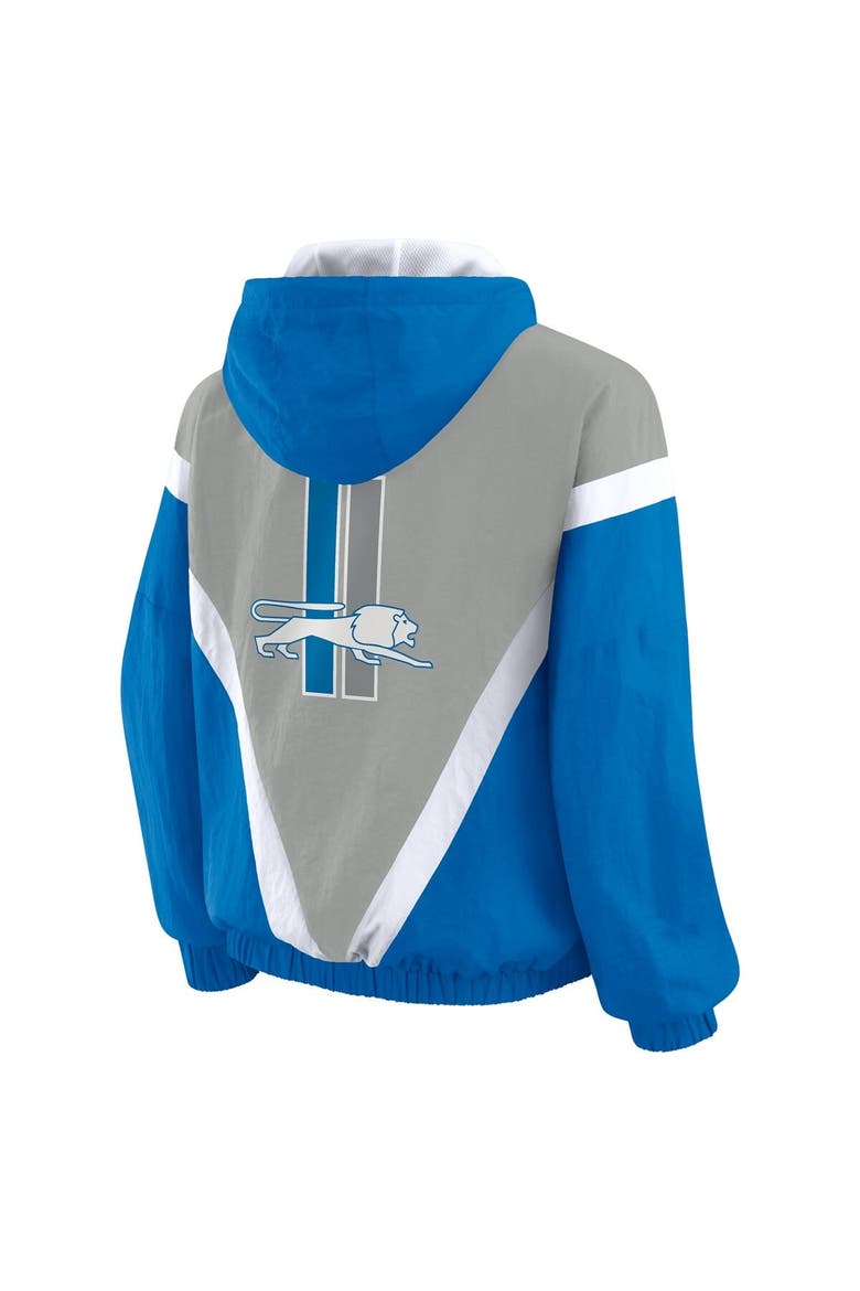 Women's WEAR by Erin Andrews Blue/Silver Detroit Lions Retro Crinkle Full-Zip Hoodie Windbreaker, Alternate, color, Blue