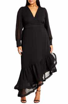 City Chic Antoinette Long Sleeve Asymmetric Midi Dress