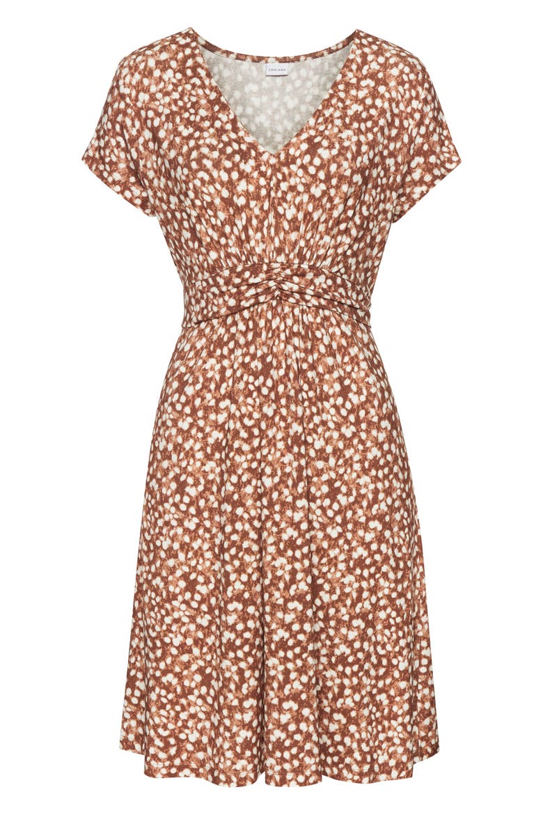 Short Sleeve Print Dress, Alternate, color, Brown Ivory