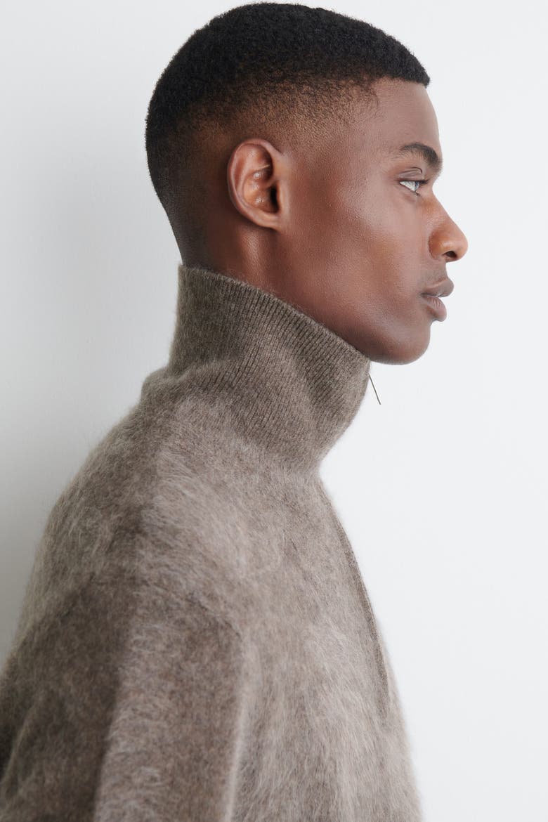 Brushed Pure Cashmere Zip-up Sweater, Alternate, color, BROWN