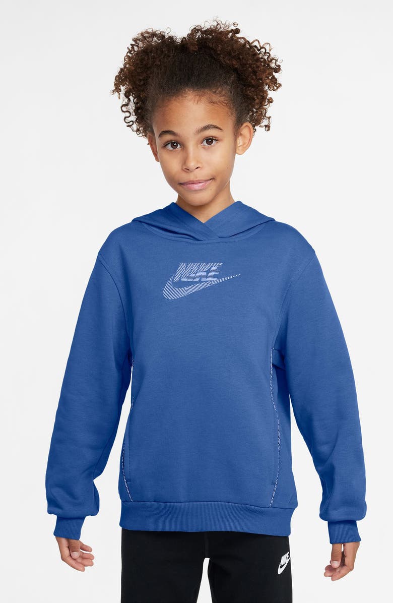 Nike Kids' Cotton French Terry Hoodie, Main, color, Comet Blue/ Aluminum