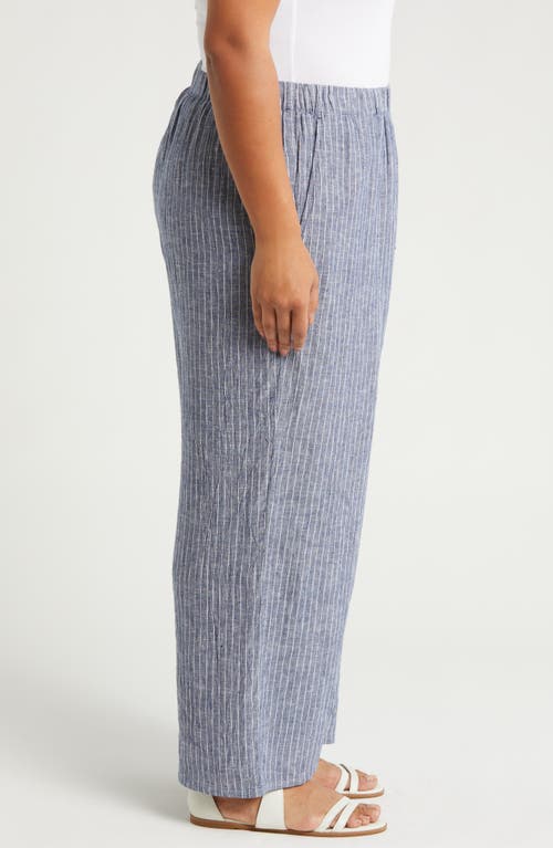 Eileen Fisher Stripe Crop Organic Linen Wide Leg Pants In Blue