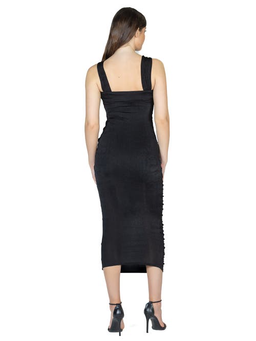 24seven Comfort Apparel Halter Cross Neck Ruched Bodycon Mid Dress In Black