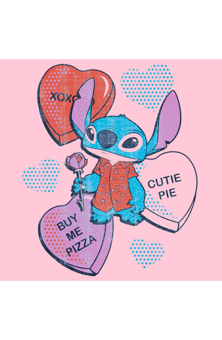 Lilo & Stitch Girl's Lilo & Stitch Valentine's Day Candy Hearts Graphic T-Shirt, Alternate, color, Light Pink