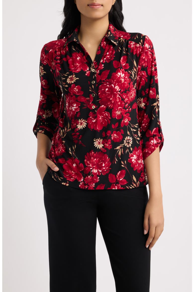 Print Roll Tab Shirt, Main, color, ANNE BLACK MULTI