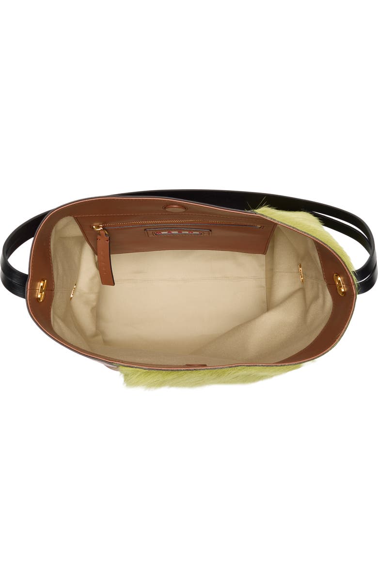 Marni Small Leather & Genuine Calf Hair Hobo Bag, Alternate, color, Zp051 Citronelle/ Moca/ Black