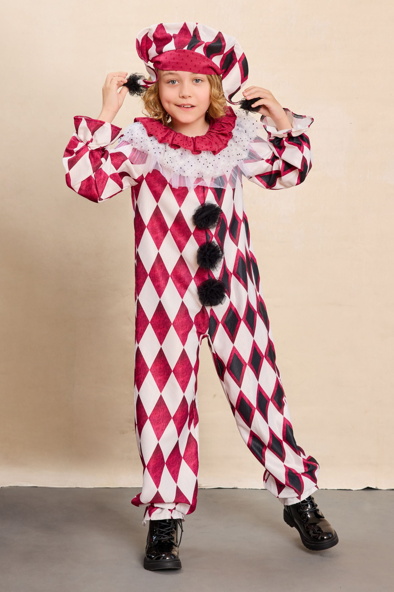 Harlequin Jumpsuit Costume for Kids, Main, color, Black & White