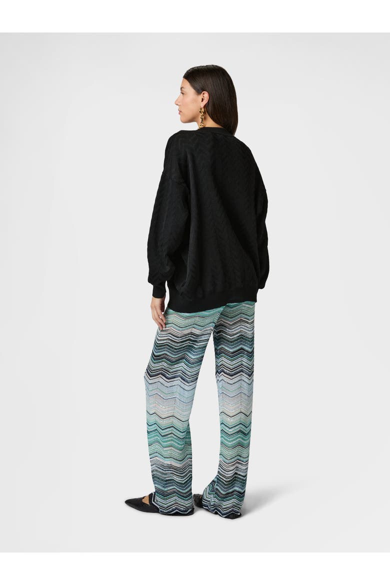 V-neck Pullover In Cotton And Viscose Chevron, Alternate, color, Black