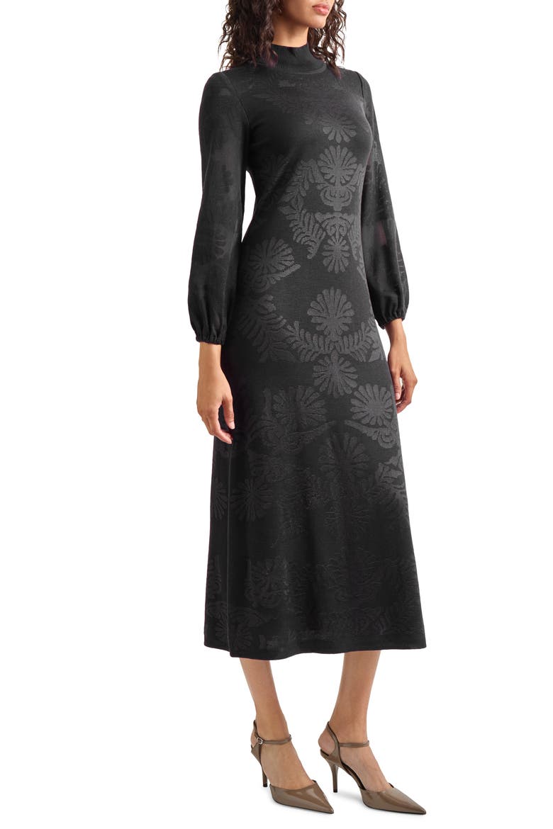 Long Sleeve Burnout Dress, Alternate, color, BLACK