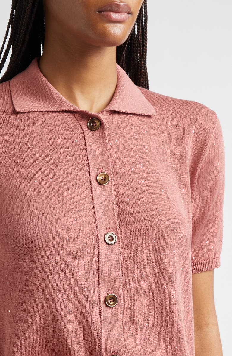 Eleventy Micro Sequin Silk & Cotton Polo, Alternate, color, Raspberry