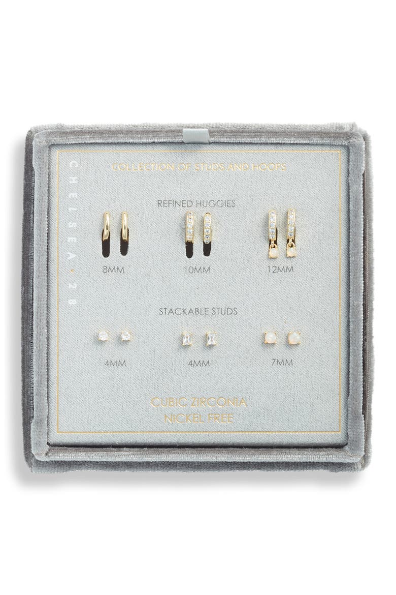 Gift Boxed Set of 6 Opal & Cubic Zirconia Earrings, Alternate, color, CLEAR- OPAL- GOLD